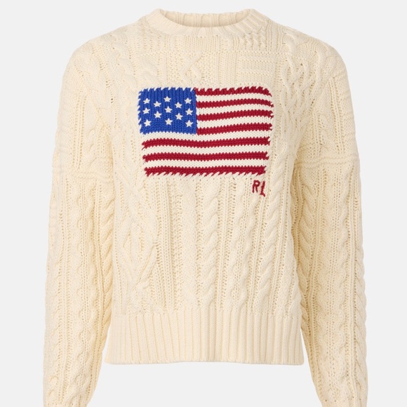 Ralph Lauren Cream Cable Knit Sweater with American Flag - Picture 15 of 15